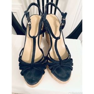 Colin Stuart TStrap Suede Wedge Heel Espadridille